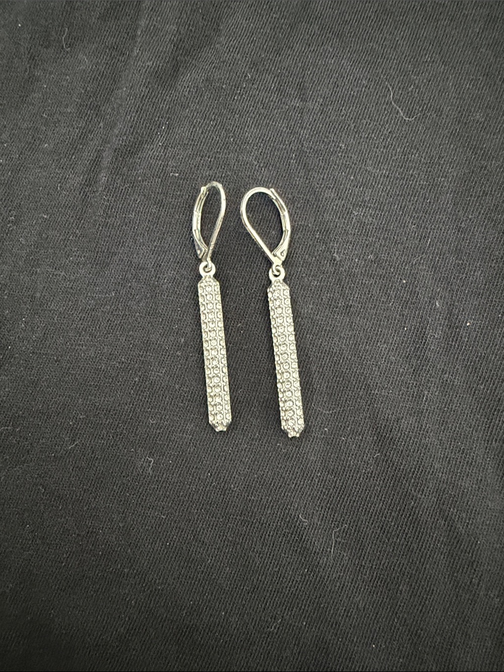 Pave Bar Drop Earrings - Silver tone